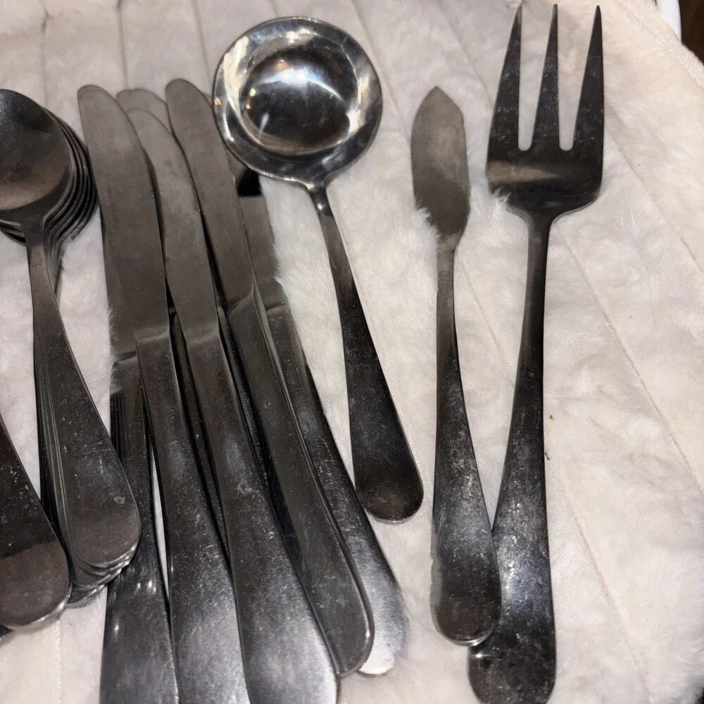 54-Piece Heavyweight Arched Handle Glossy Stainless China Flatware Service Lot